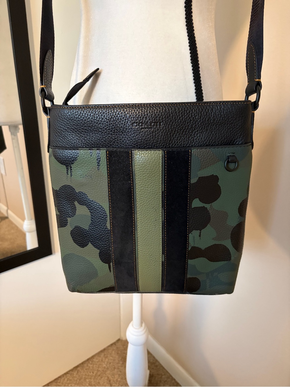 Coach Camouflage Leather Crossbody Bag w/Adjustable Strap.